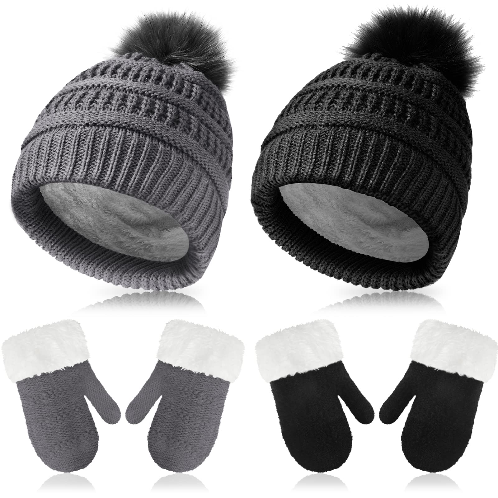 Bencailor 2 Set Beanie Mittens Fleece Lined