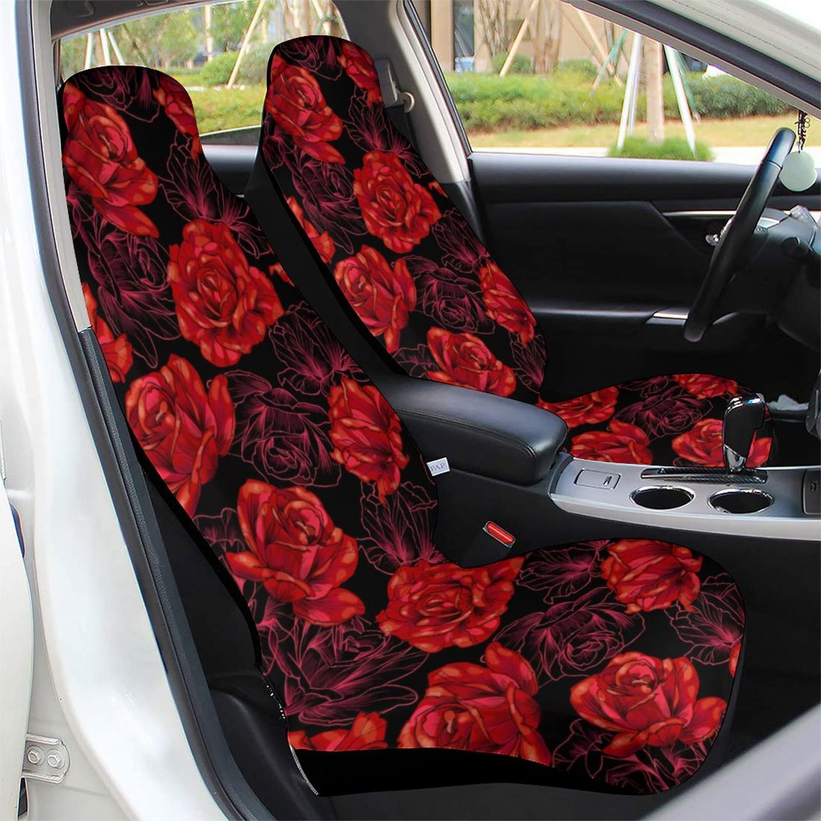 Amazon | カーシートカバー 車シートカバー 赤いバラ 花柄 薔薇 美しい 