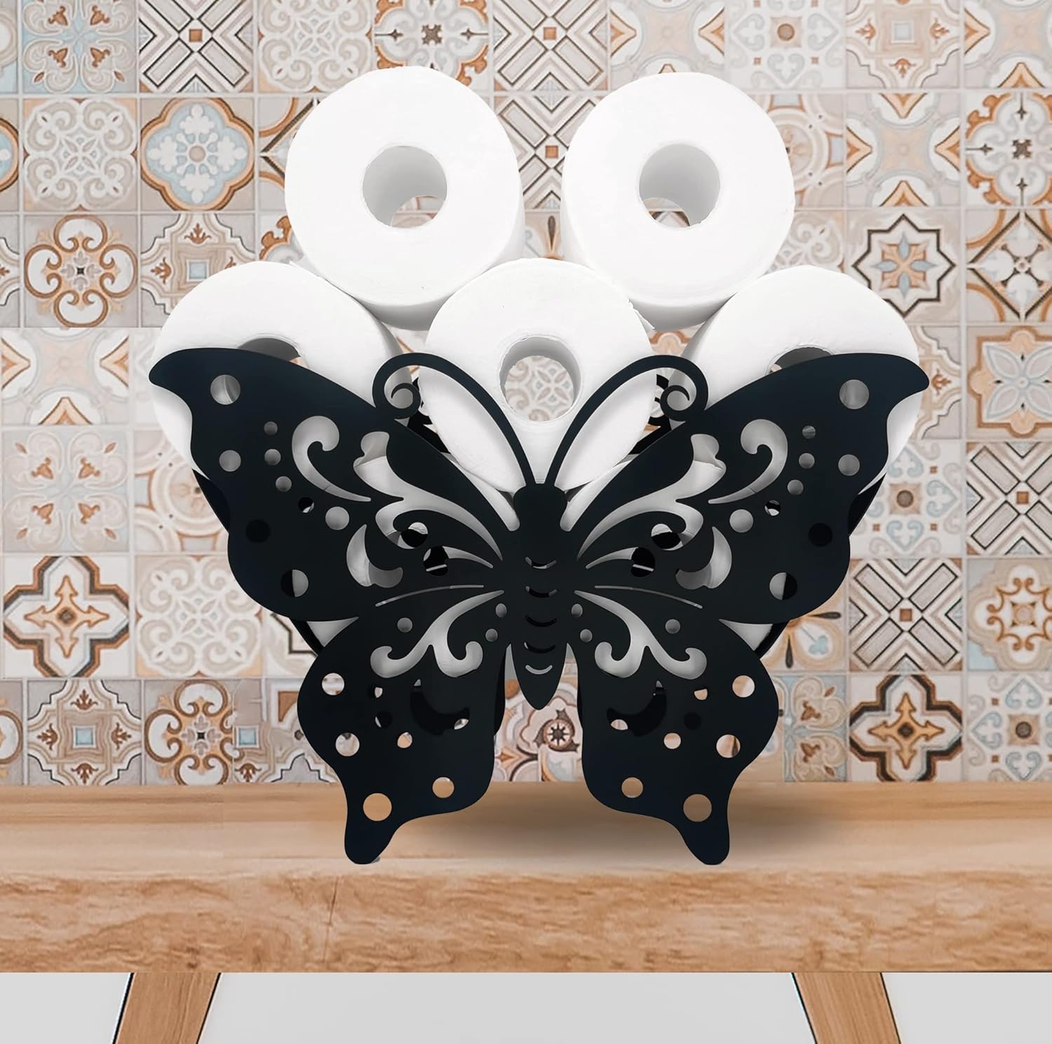 Teaeeno Black Butterfly Toilet Holder Paper Storage,Funny Animal Storage Paper Holders for Bathroom,Freestanding Metal Toilet Papers Organizer Hold Extra 8 Rolls
