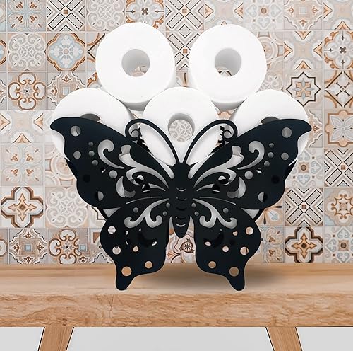 Miniatura 8 de Soportes de papel de mariposa de animales, soporte de papel higiénico de metal negro, soporte de papel de metal decorativo, bonito almacenamiento de