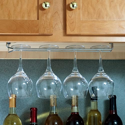 Miniatura 29 de Juego de 2 estantes para copas de vino de 24 pulgadas, acabado de latón, estante para colgar debajo del gabinete, soporte para copas de vino,