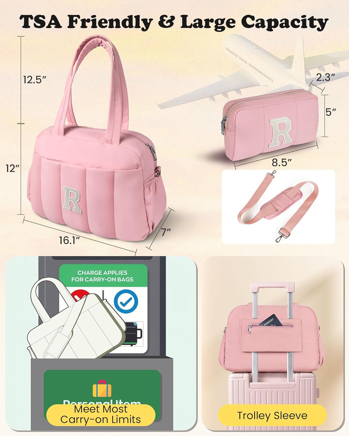Birthday Gifts for Kid, Duffel Bag Women, Teen Girl Gifts Trendy Stuff，Initial Overnight Bag with Wet Pocket，Lightweight Travel Bags Personalized Gym Tote with Makeup Pouch-Women Birthday