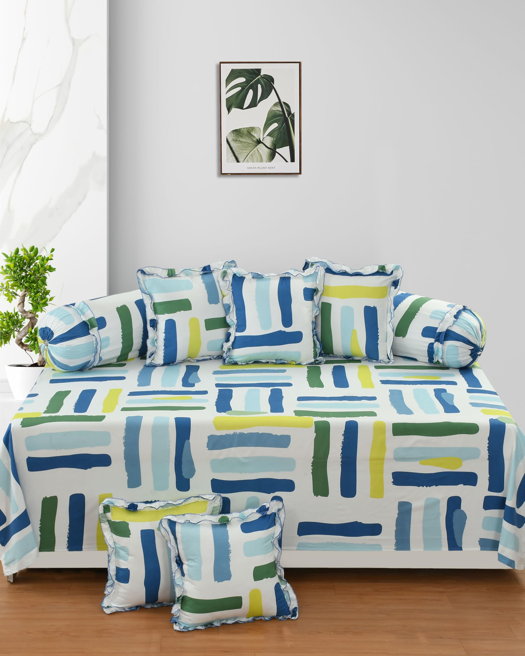 JBTC Decorative Frill Designer Diwan Set (1 Diwan Bedsheet, 2 Designer Frill Bolster Cover, 5 Designer Frill Cushion Cover Pack of 8 Pieces (Multibox)-image-28