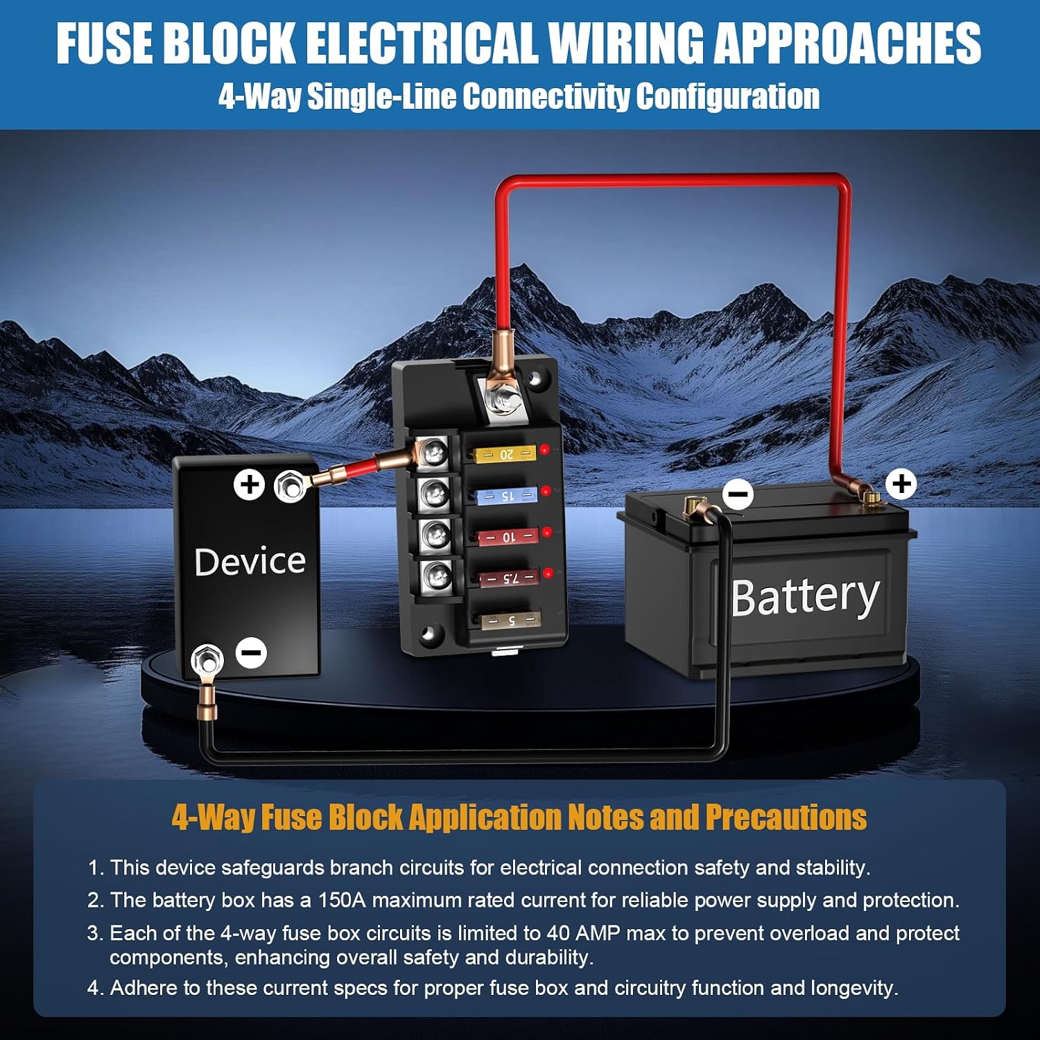 12V Fuse Block, 4 Circuits Waterproof Marine Fuse Panel Relay Box Kit with LED Indicator Damp-Proof Cover, ATO Blade Block for 12V/24V Automotive Marine Truck Car Boat RV