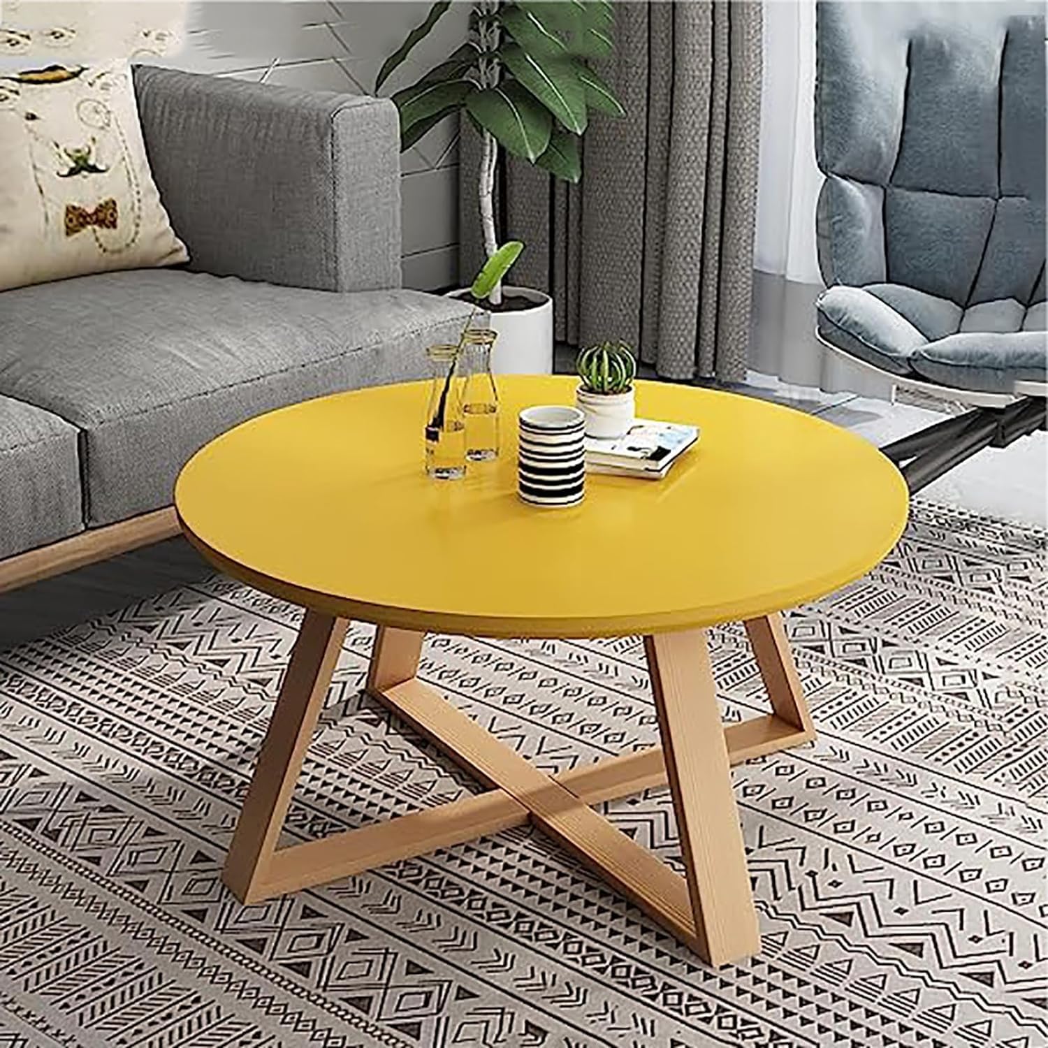 Amazon.com: Round Solid Wood Coffee Table for Living Room Yellow