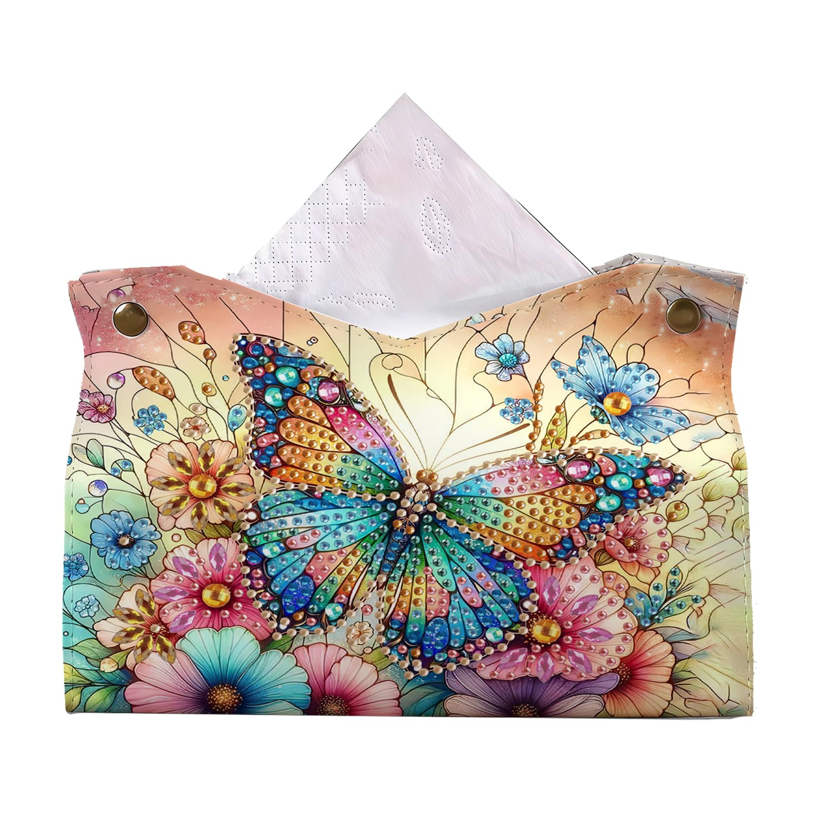 Garden Butterfly DIY PU Diamond Painting Tissue Box Kit Desktop Tissue Holder with Rhinestone Diamond Desk Decorative Tissue Box for Adults Desktop Storage Organizer