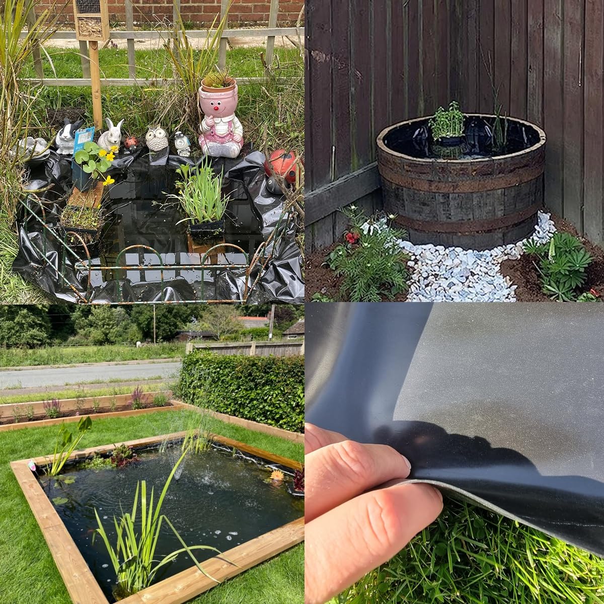 Lona para Estanque de Caucho Negro Revestimiento para Estanque Resistente Al Desgarro 2x2 1x3 3x4 4x4 5x8 5x6.0m Lámina De Invernadero Forro para Fuentes HDPE para Cascadas Paisajismo Arroyos(Tamaño:4