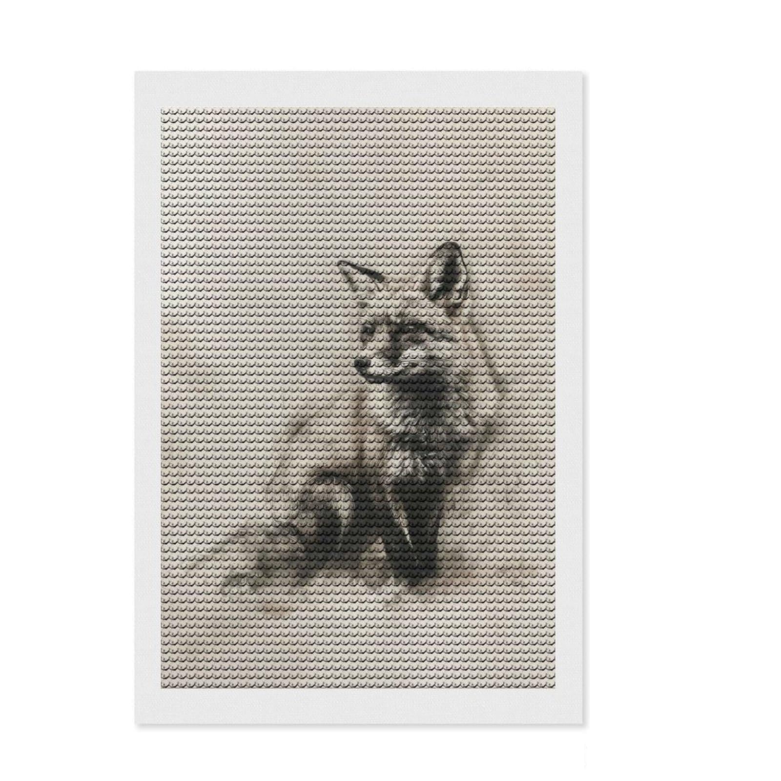 Junmoney Fox in Charcoal Art Diamond Art Canvas 8"x12", Neat Printed Canvas, Mindful Craft Activity, Cosy Home Accent, Festive Craft Gift