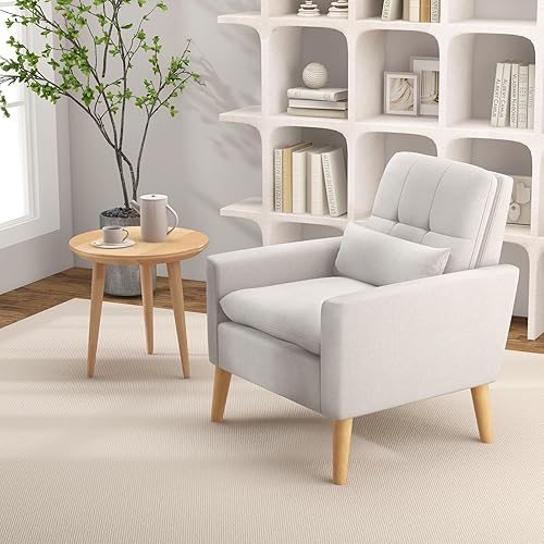 Miniatura 3 de KOMFOTT Sillón decorativo copetudo, moderna silla de ocio con almohada de cintura, respaldo cómodo y reposabrazos ergonómico, tela transpirable y