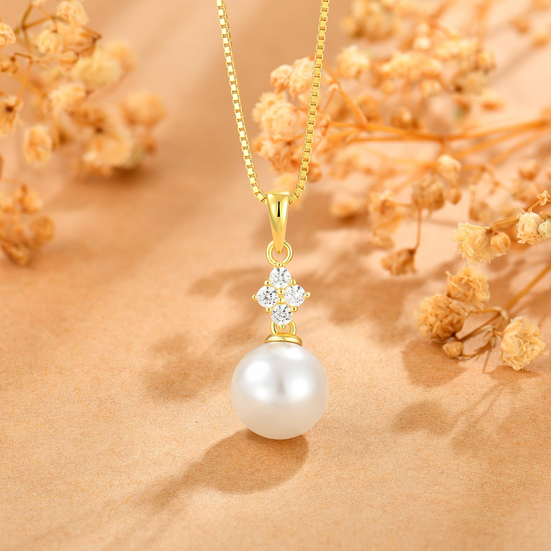 Oskani Pearl Necklace for Women 925 Sterling Silver Whit 5A Cubic Zirconia Dainty Pearl Pendant Necklace Jewelry Mother's Day Birthday Christmas for Wife Mom Her