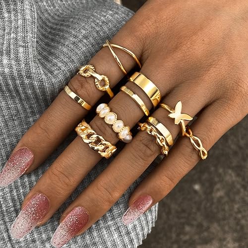 Miniatura 3 de Juego de anillos apilables vintage para mujeres y niñas anillos para nudillos anillos de dedo bohemios anillos Y2K anillos de mariposa y serpiente