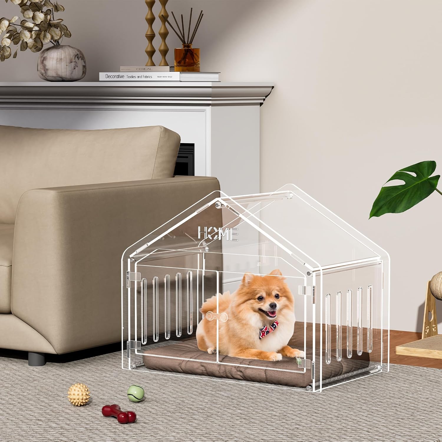 Acrylic Dog House Indoor.Clear Dog Crate for Small Dogs, Modern Indoor Dog Kennel for Most Small Dog Cat Pet (Clear, 15.7 * 21.5 * 27 inch)