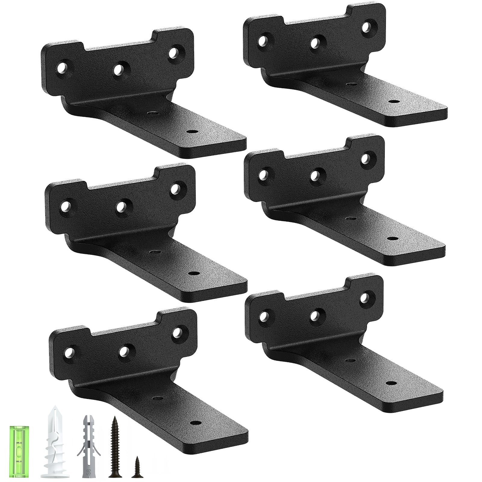 Yeabett Shelf Brackets, 6 Pack Right Angle Floating Shelf Brackets 10cm, 70kg Load Capacity, Black, 10cm-6pack