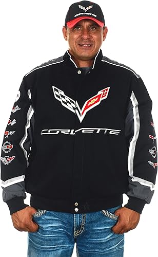 JH DESIGN GROUP Chevy Corvette C7 - Chaqueta de sarga de algodón bordada para hombre