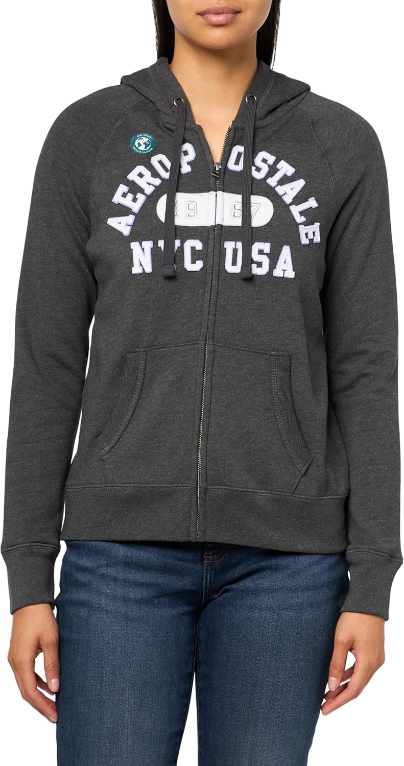 AEROPOSTALE Women's Knit Arch Fleece Zip Front Fleece Hoodie