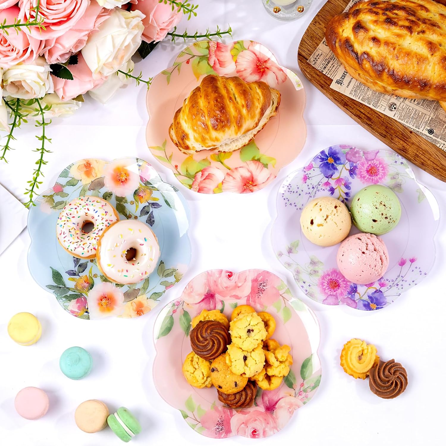 60Pcs Floral Plastic Plates - 7.5inch Dessert Plate Disposable - Heavy Duty Tea Party Plates - Premium Flower Plate Decorations for Birthday Baby Shower Wedding Party Supplies - Image 4