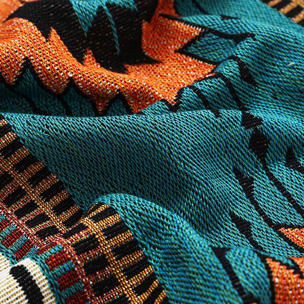 Copridivano boho con nappa, copridivano reversibile in stile etnico azteco, per casa, ufficio, viaggi, campeggio (Foresta verde, 180 * 230 cm)