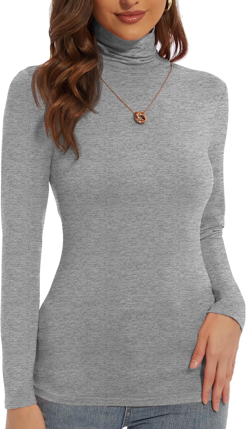 Women's Turtleneck Long Sleeve Shirts Slim Fitted Lightweight Base Layer Casual Tops