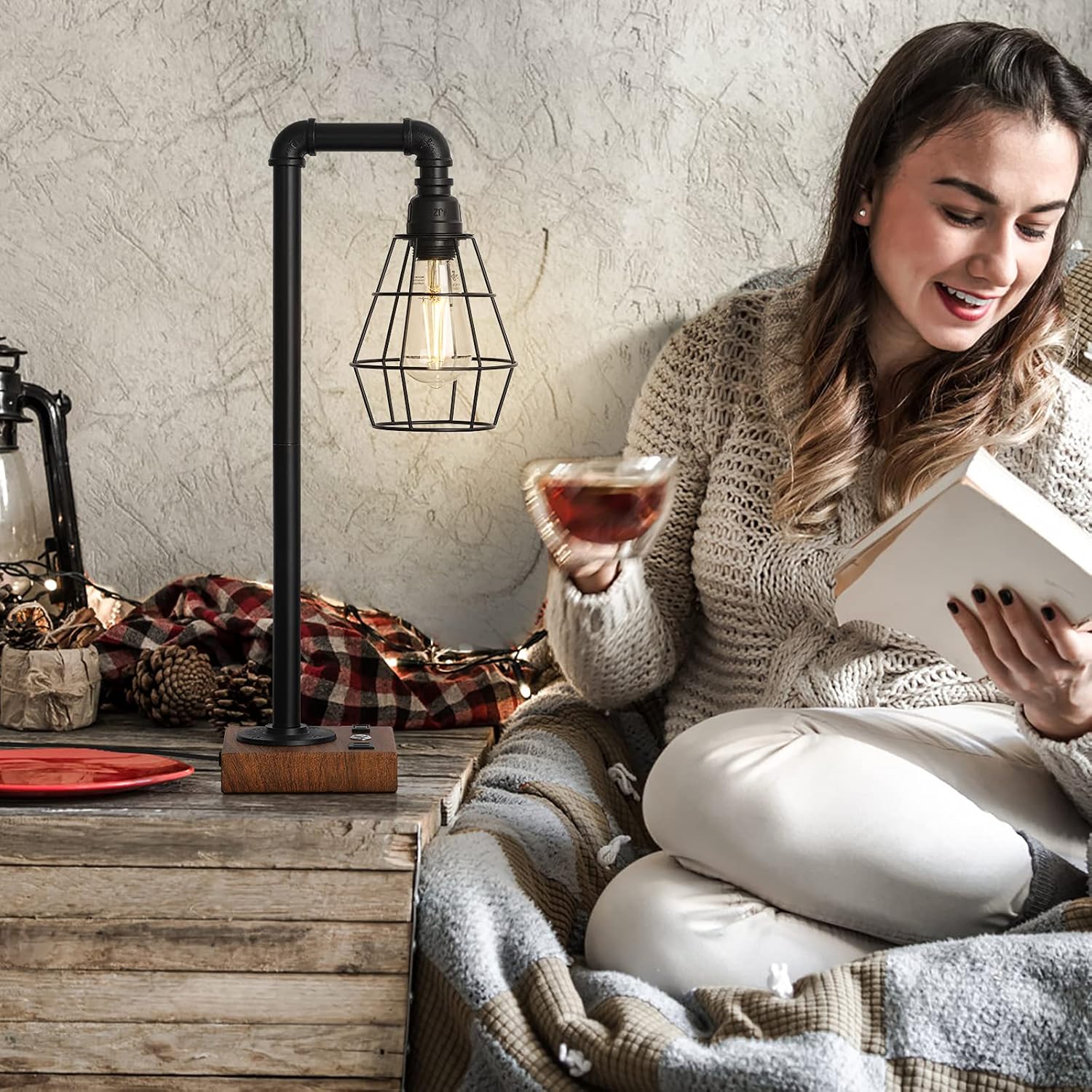 Exclusive Discount 50% Price Table Lamp Industrial Desk Lamp with Dual USB 3-Way Touch Control Dimmable Edison Nightstand Bedside Lamp with AC Outlet and Black Metal Cage for Bedroom Living Room (Bulb Included) Black Friday - 40% OFF Table Lamp Industrial Desk Lamp with Dual USB 3-Way Touch Control Dimmable Edison Nightstand Bedside Lamp with AC Outlet and Black Metal Cage for Bedroom Living Room (Bulb Included)