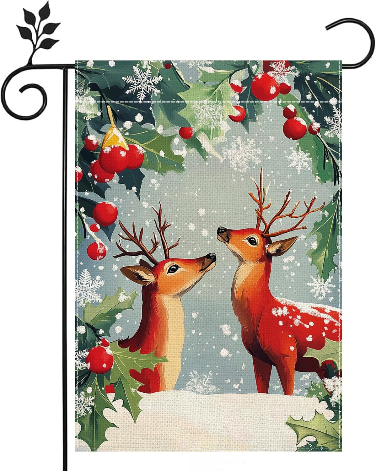 Winter Reindeer Snowflake Garden Flag for Outside Christmas Deer Welcome Yard Flag 12x18 Inch Double Sided Burlap Holiday Farmhouse Outdoor Flag Home Decoration