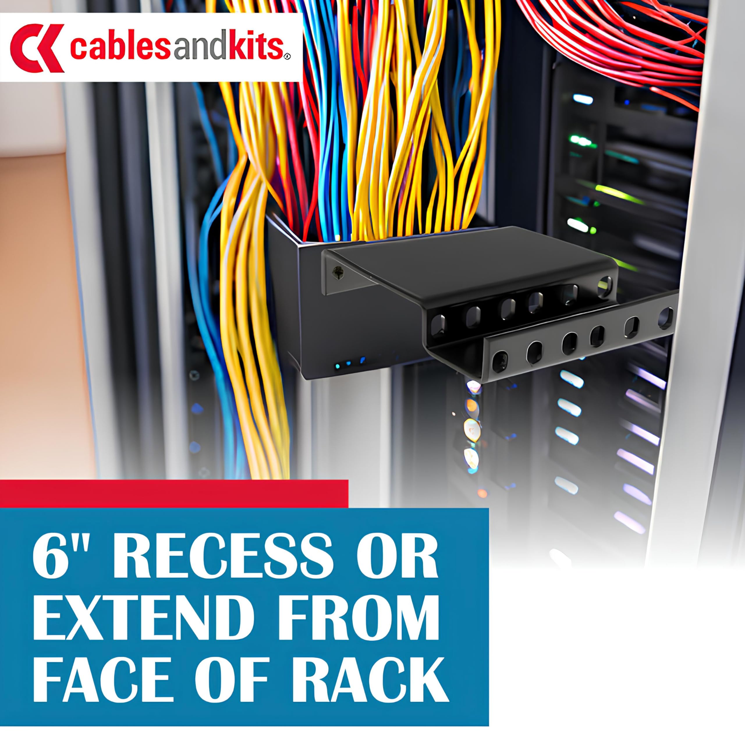 CablesAndKits 2RU (2 Unidades de Rack) Adaptador de Rack Empotrado, 3 Pulgadas de Hueco Desde la Cara del Estante, para computadoras, servidores o Equipos de Red
