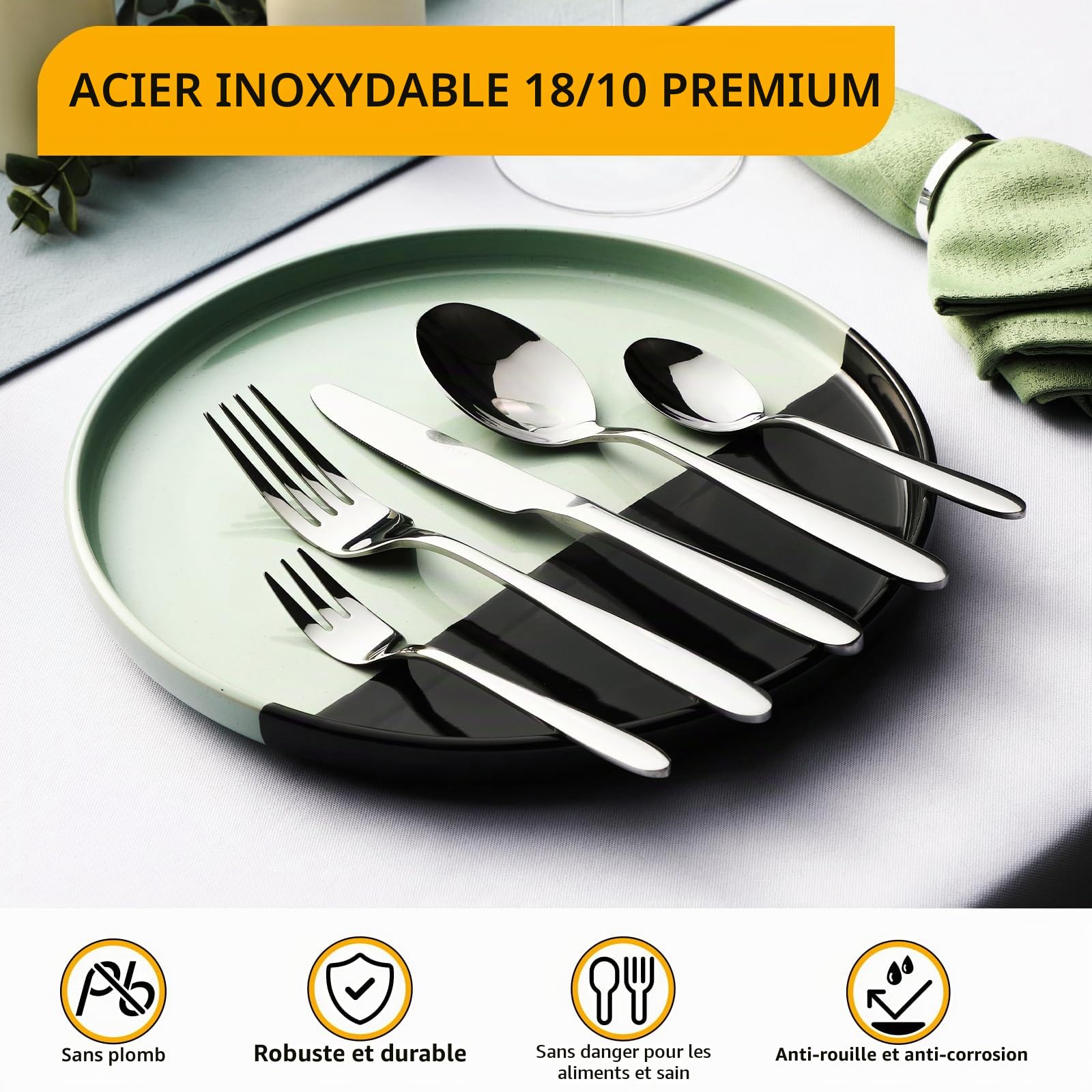 Velaze Ensemble Couverts de Table, Ménagère de 60 Pièces en Acier Inoxydable pour 12 Personnes, Ménagère Assortie Poli Miroir, Idéal comme Cadeau