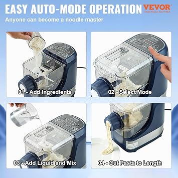VEVOR Electric Pasta Maker, 150W Automatic Noodle Maker Machine with 8 Pasta Shapes, 4 Intelligent Modes, 500g Flour Capacity Pasta Maker Machine with Measuring Cups, Cleaning Brush for Home Kitchen