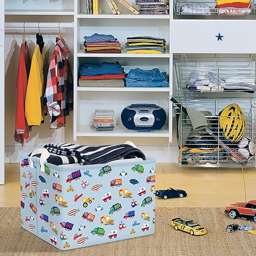 Miniatura 4 de Clastyle Cesta de almacenamiento de camión para vehículo, color azul, para excavadora, para niños, para jardín de infantes, rectangular, ropa,