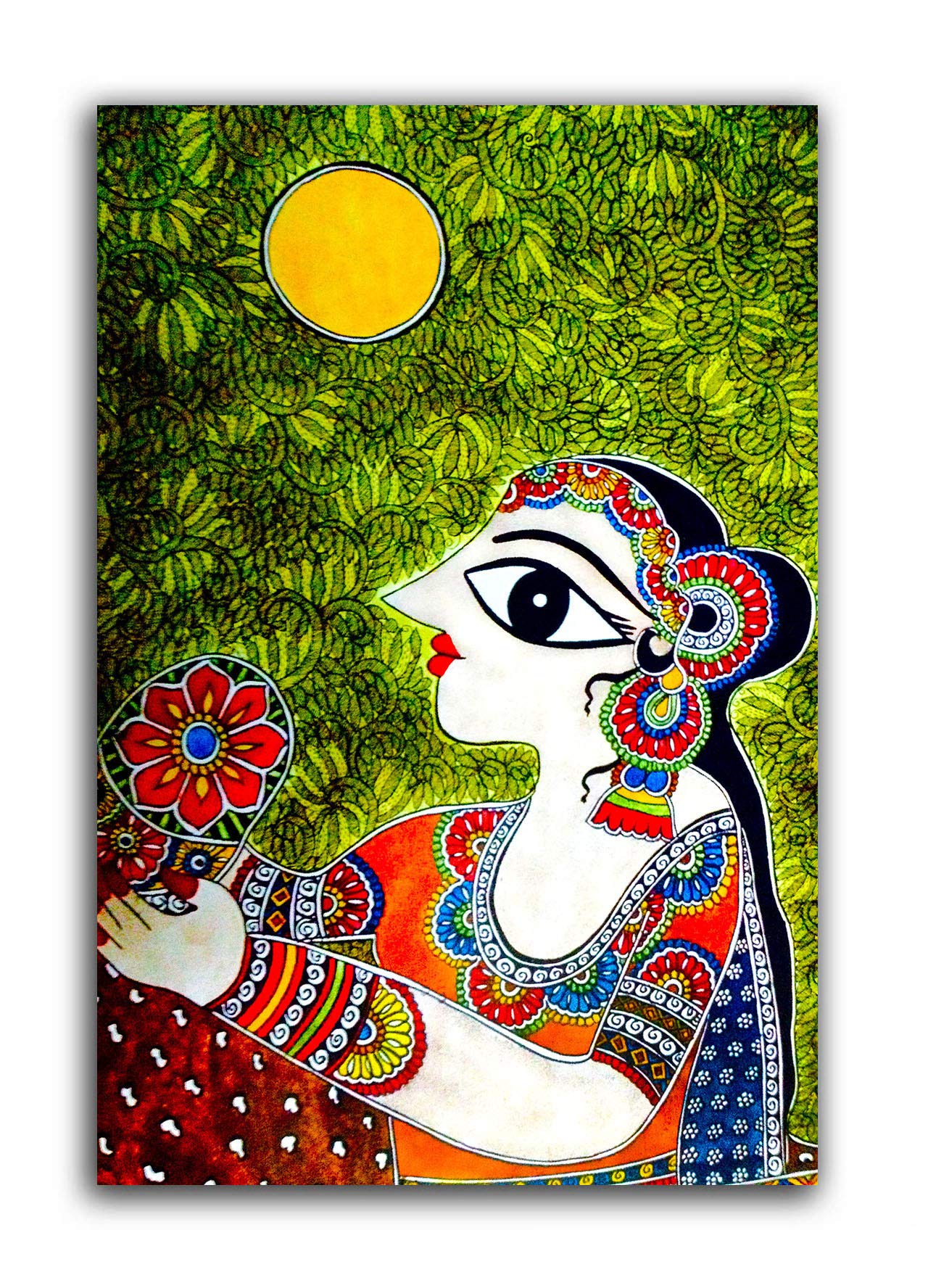 Tamatina Madhubani Art Canvas Painting | Sita waiting in Lanka | Traditional Art Unframed painting for Home décor|size - 24X16 Inches.b434
