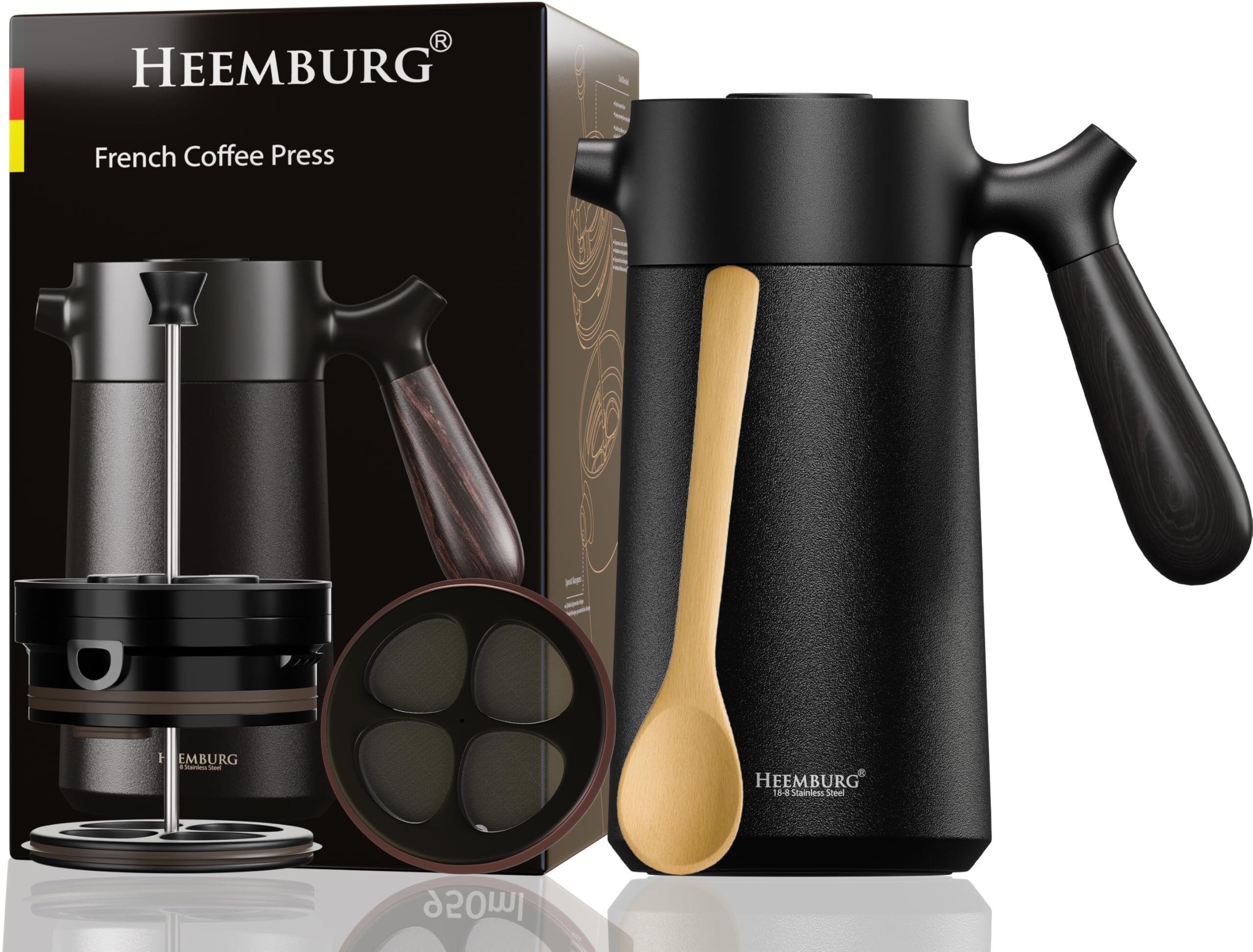 Heemburg French Coffee Press - cervecería térmica - Cafetera Francesa Doble Pared - espresso y tetera Acero inoxidable