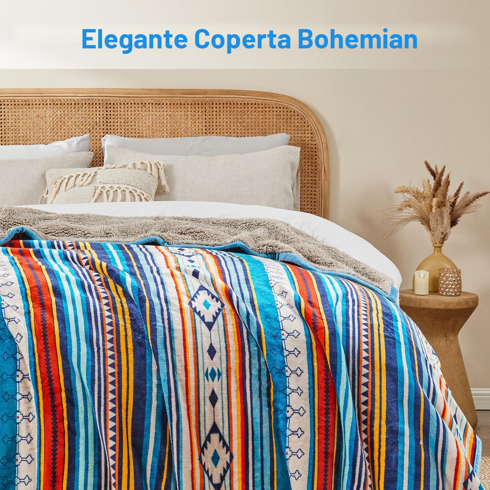 Qucover Coperta Plaid 150x200cm Morbida e Soffice Coperta per Divano Coperta per Casa Double Face Coperta con Sensazione Cashmere Coperta in Pile a Righe Colorate