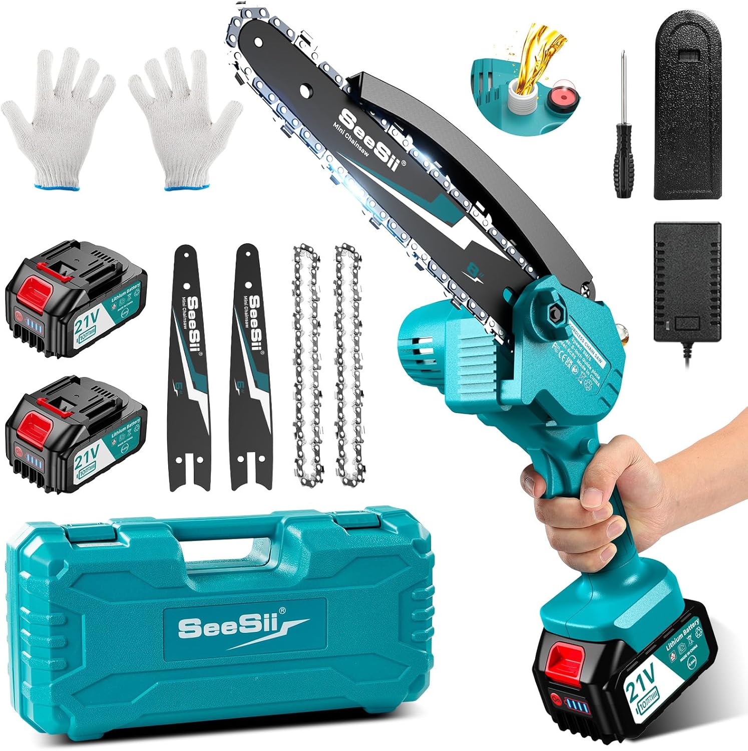 Potatore Telescopico A Batteria 2-in-1 Con Motosega - Asta Regolabile Fino A 230cm, 4000mAh - Foto 7