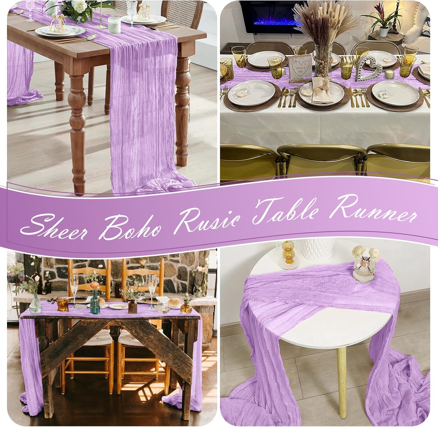 15 Pack Lavender Cheesecloth Table Runner 17 x 108 inch Cheese Cloth Table Runners 9ft Lavender Table Runner Rustic Romantic Sheer Gauze Runner for Wedding Party Baby Shower Table Decoration