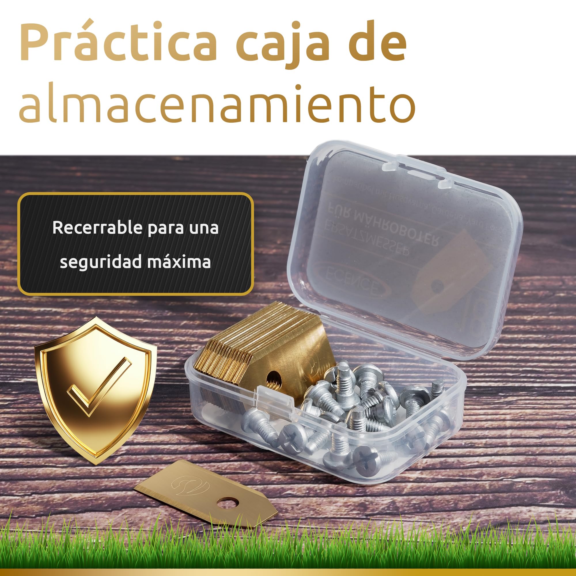 ECENCE 60 Cuchillas Robot Cortacésped de Titanio Acero Inoxidable Compatible con Husqvarna Automower Gardena McCulloch Rob Flymo Yardforce Matrix Grizzly Brast + Tornillos