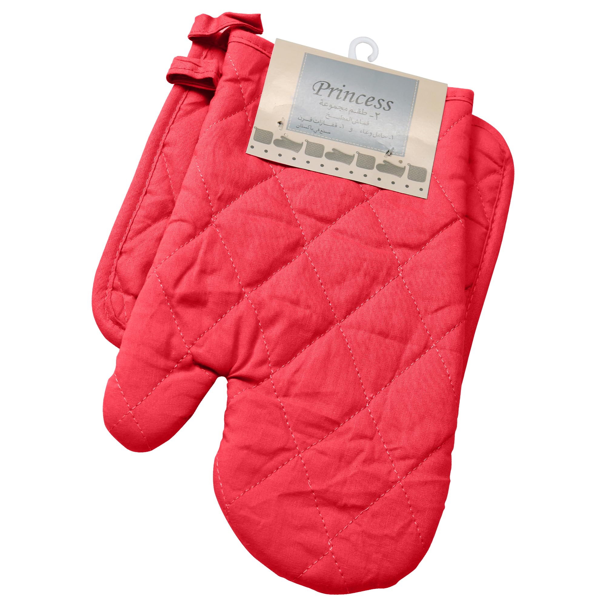 Hotel Linen Klub 2-Piece Oven Mitt and Pot Holder Set - Elegant Quilt and Solid Design with Non-Slip Grip, Multi-Functional Kitchen Essentials for Stylish and Safe Cooking, Red