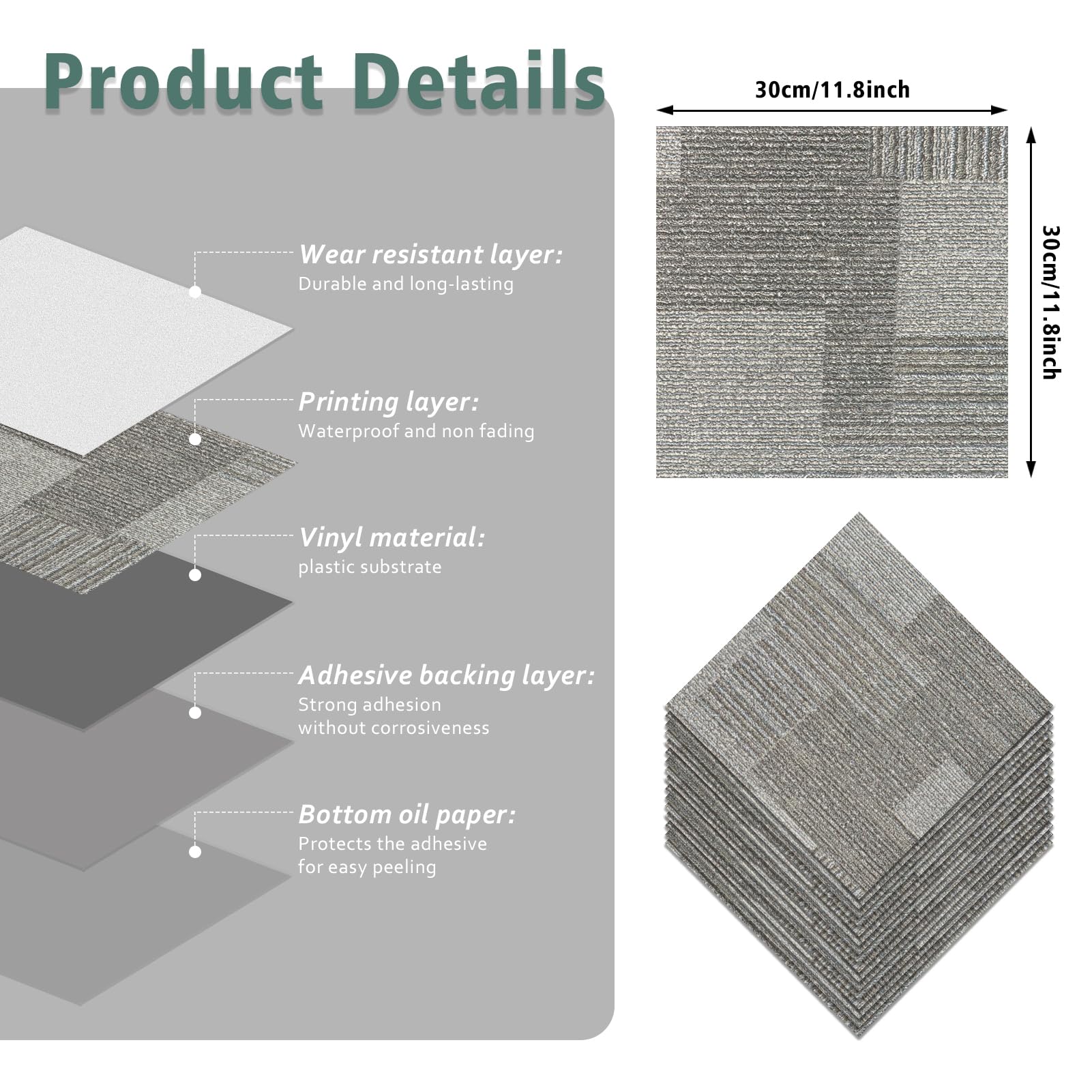 Piastrelle per pavimenti da bagno, 30 pezzi, per pavimenti in linoleum, impermeabili, per pavimenti, 30 pezzi