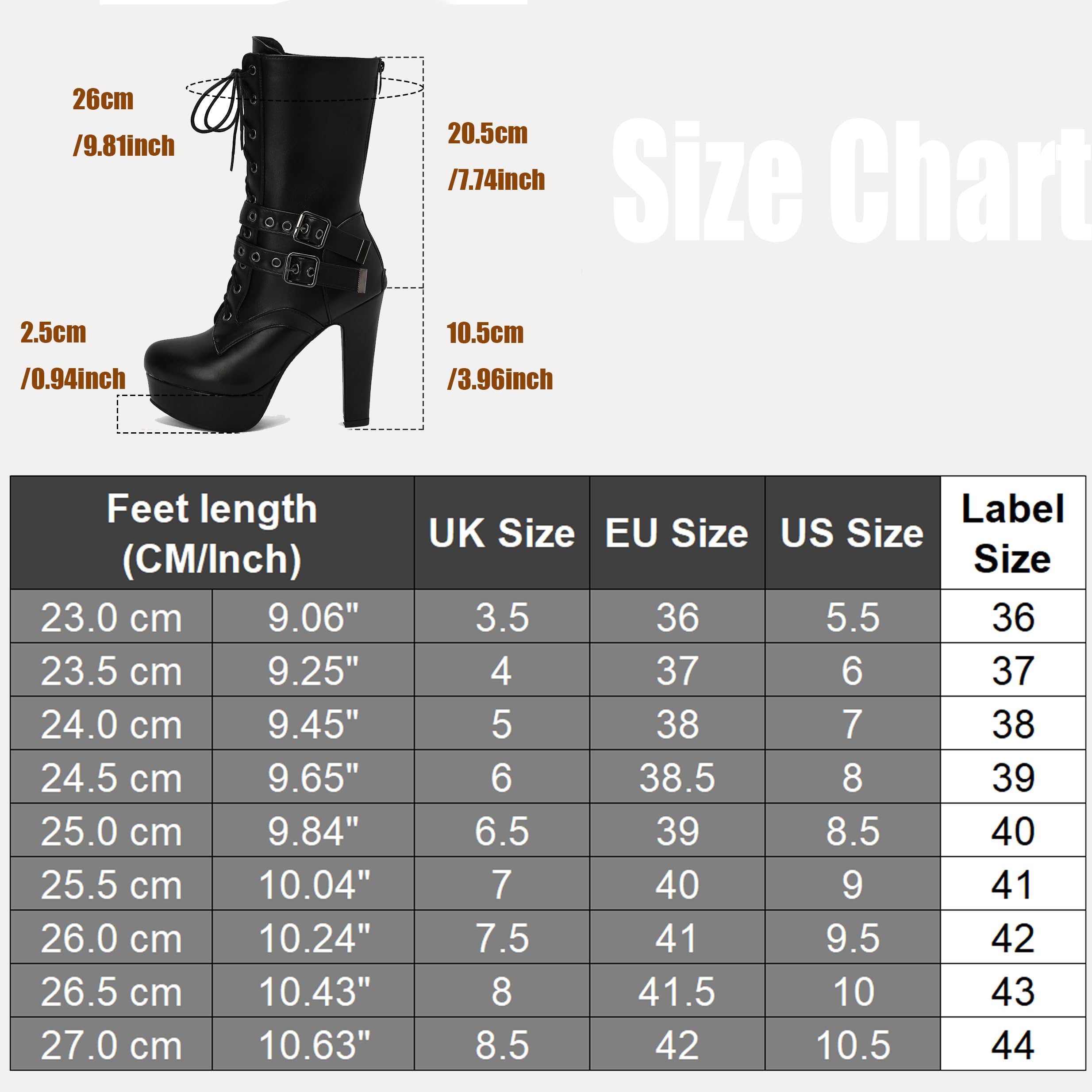 Black Plateforme Bottes Mid Calf pour femme Hauts Talons Bloc