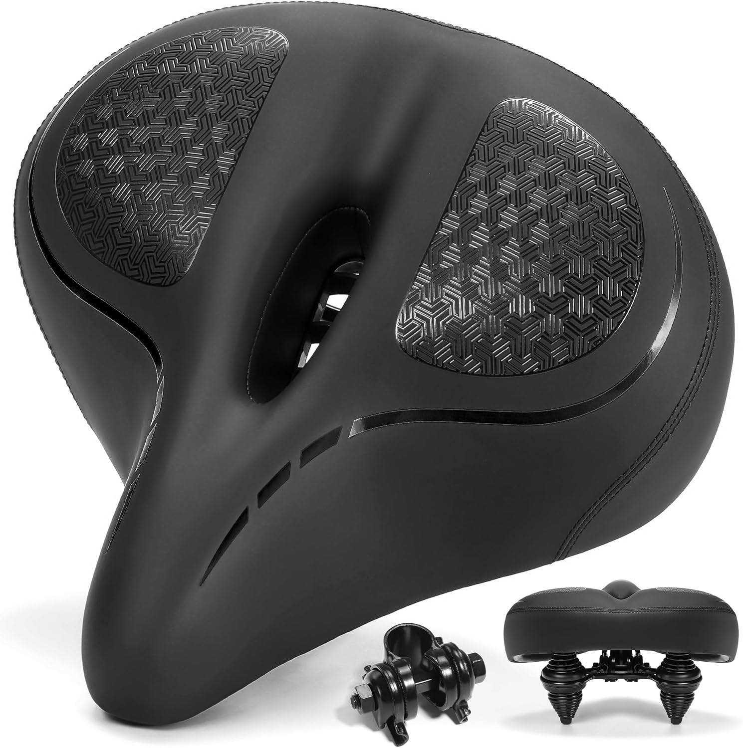 Oversized Bike Seat for Comfort Men & Women, Wide Extra Soft Padded Bicycle Seat Cushion, Comfortable Large Bike Saddle for Ebike, Mountain Bike, Beach Cruiser, Stationary Exercise Bike