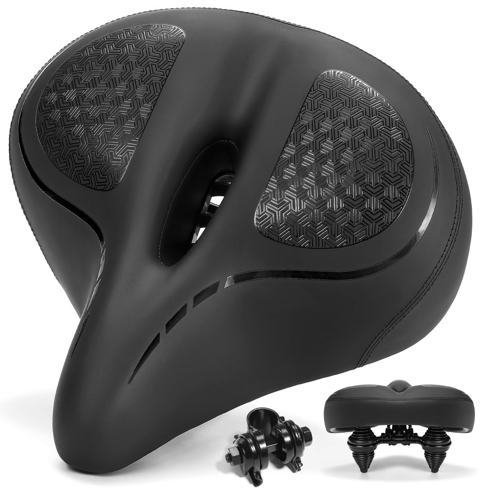 CDYWD Selle de Velo Ultra Confortable Homme et Femme, Large, avec Suspension, Rembourrage Doux, Ventilation, Ergonomique Selle Confort Velo pour VTT, Vélo de Ville, Ebike, Vélo Stationnaire