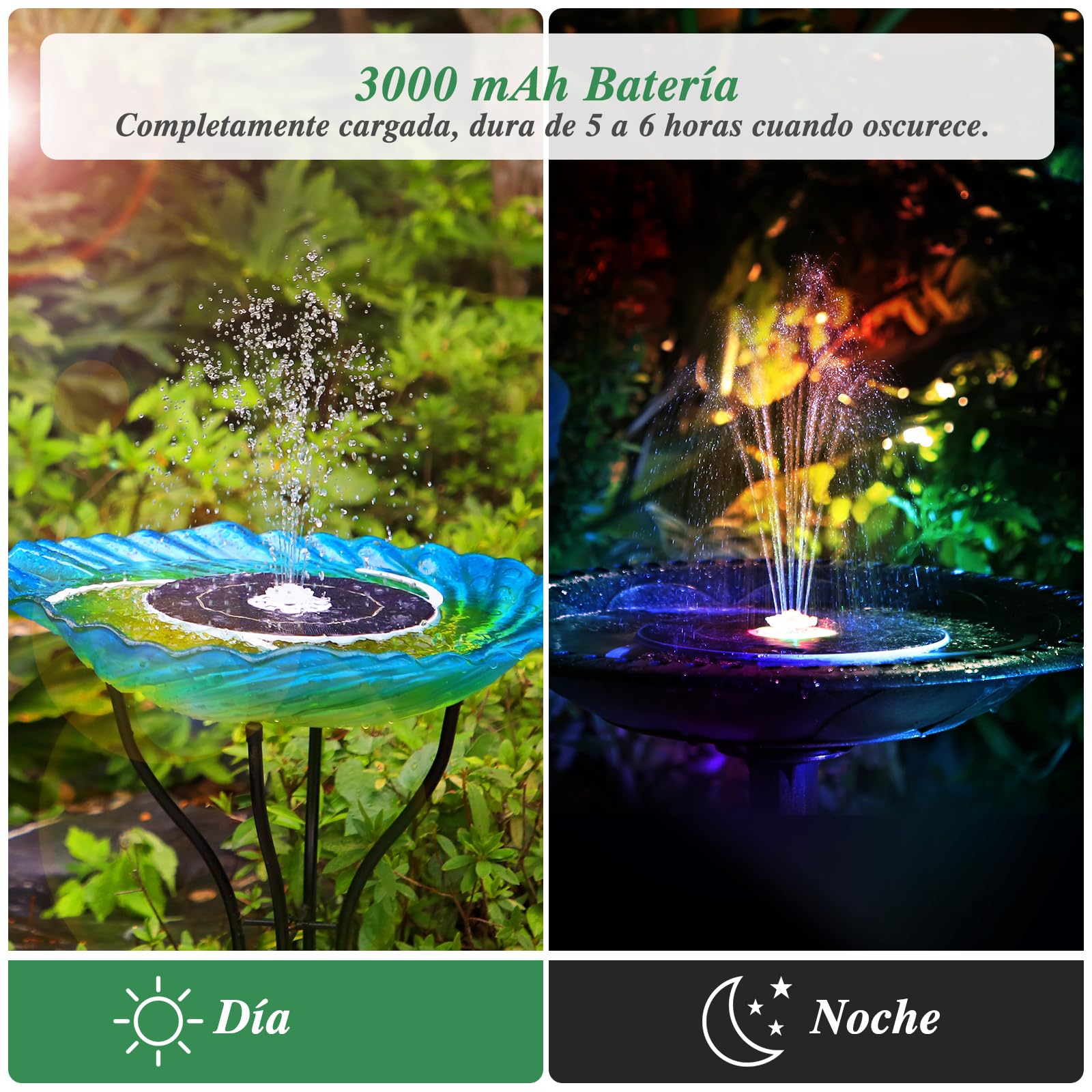 AISITIN Fuente Solar LED 6.5W con Mando a Distancia | Batería 3000mAh Soporte Fijo 8 Tipos de Chorros Para Estanque