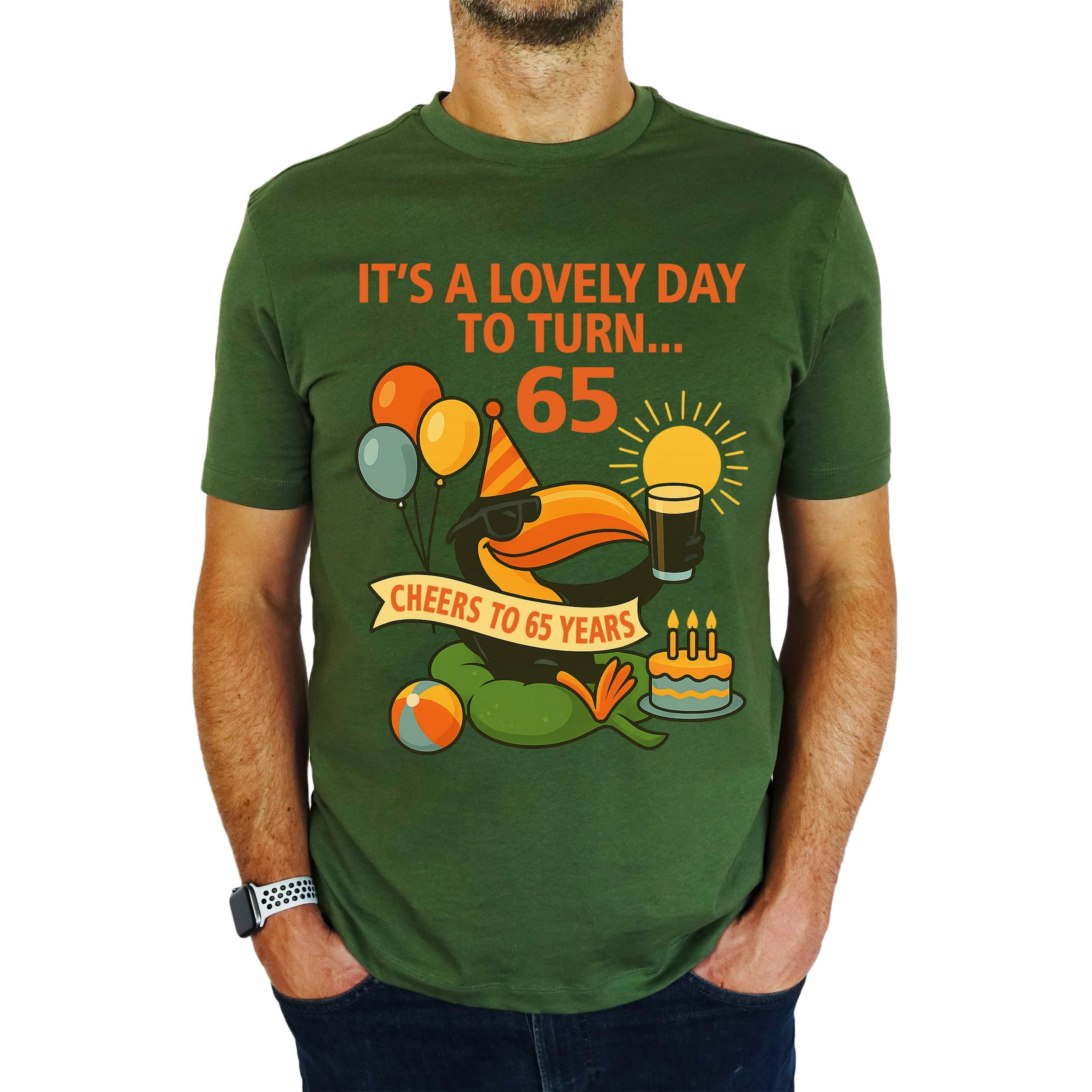 It's A Lovely Day to Turn 65 Toucan - 65th Birthday Gift | Present Mens T-Shirt Earthy Green L