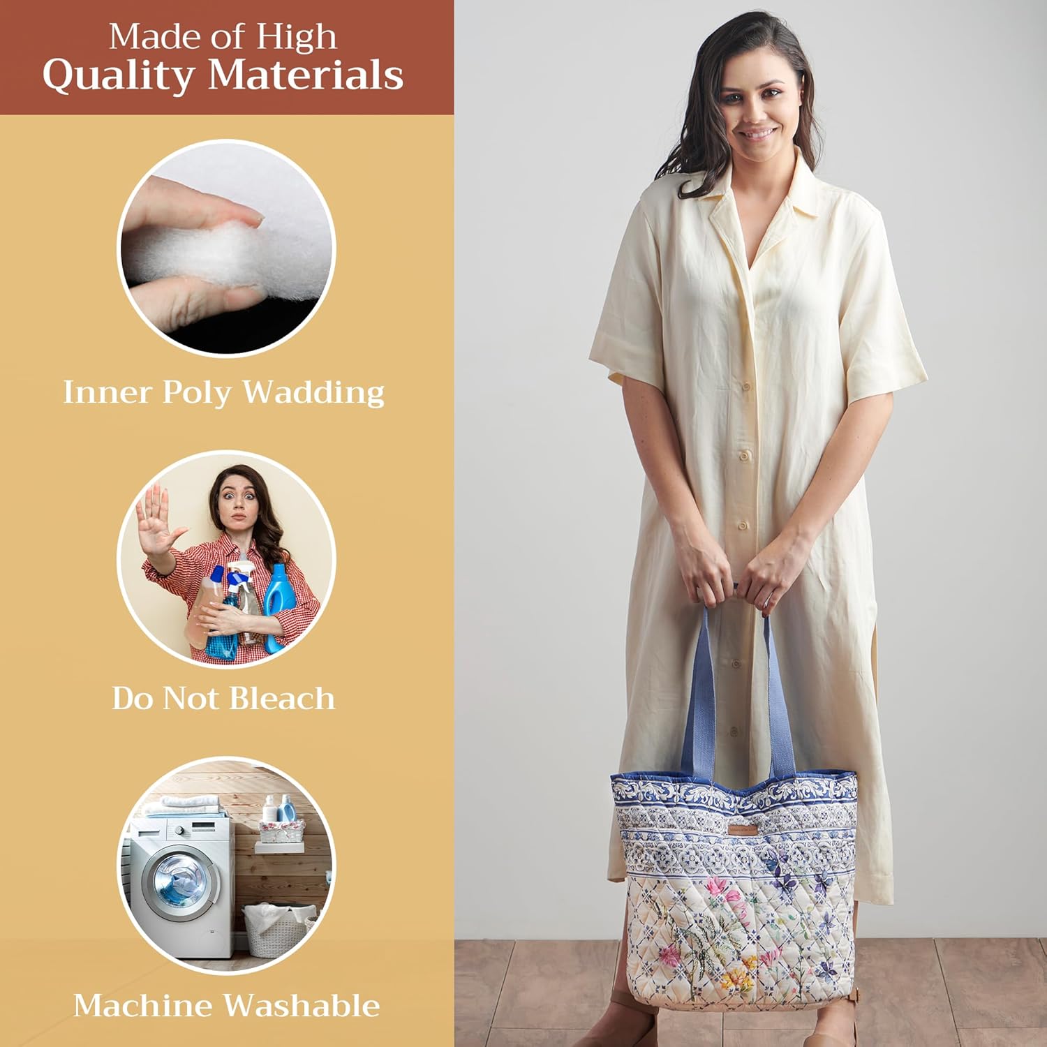 Maison d' Hermine Shopping Bags Cotton Quilted Tote Bag Zipper Pockets Small Pouch Reusable Grocery Bag Valentines Day Gifts - Image 4