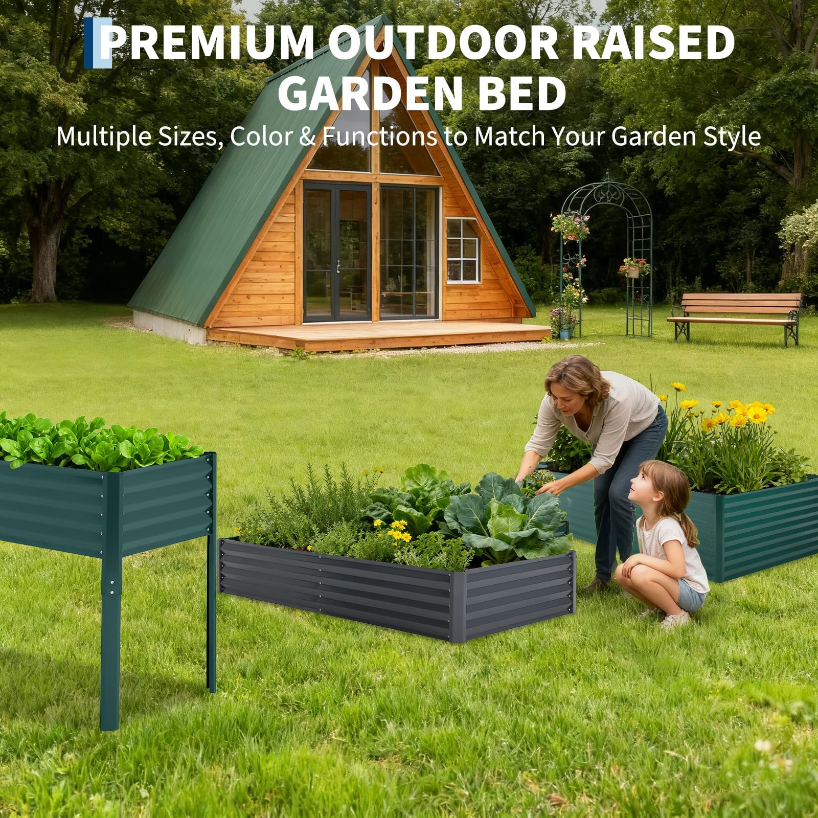 Carre Orto 180 x 90 x 30 cm, Orto rialzato in metallo zincato con rivestimento in PVC, fioriera per esterni, di grandi dimensioni, per verdure, piantine di erbe, fiori, grigio