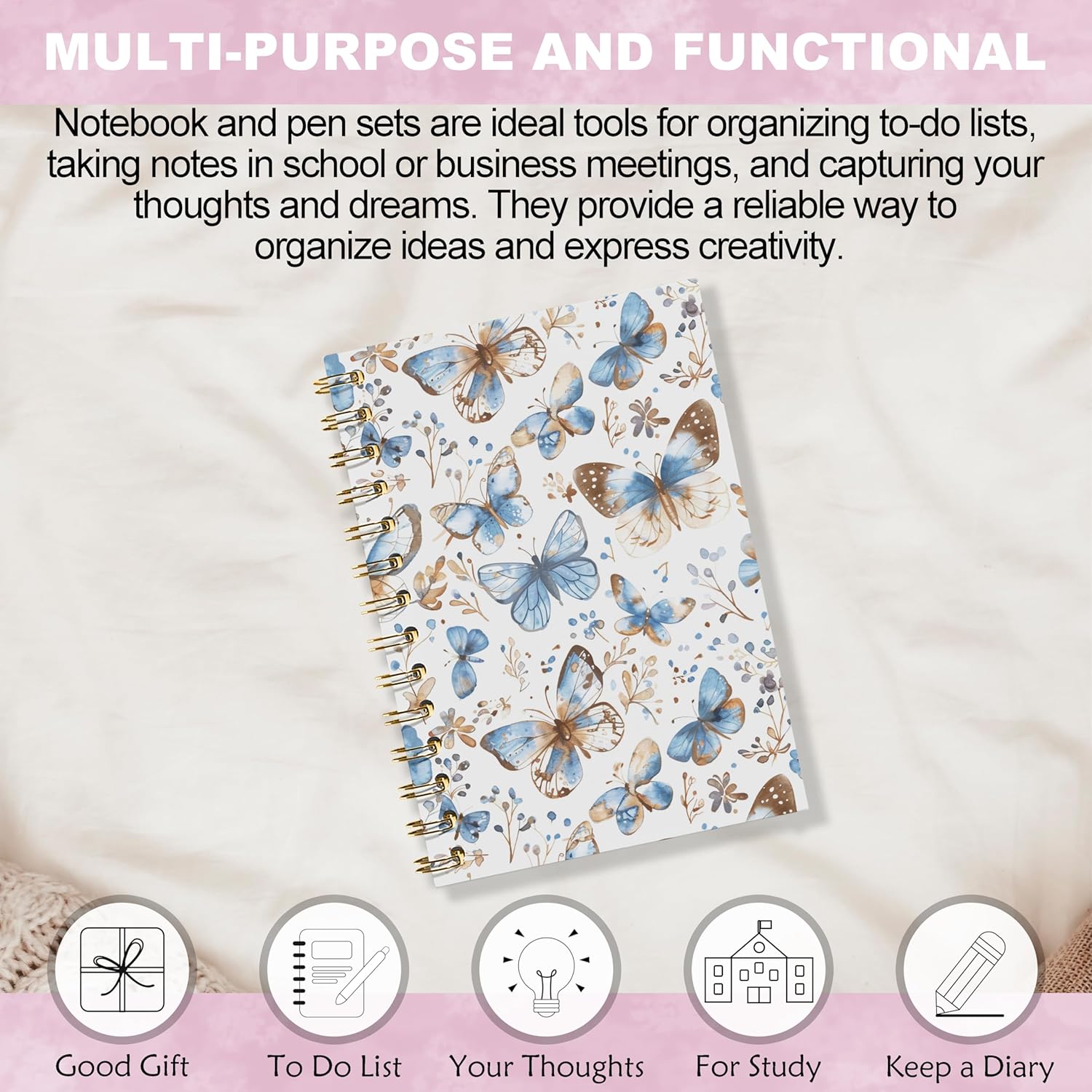 Butterfly Notebook, Butterfly Journal, Blue Butterfly Notepad, Preppy Notebook, Butterfly Journal for Women, 5.5x8.3 Inches - Image 5