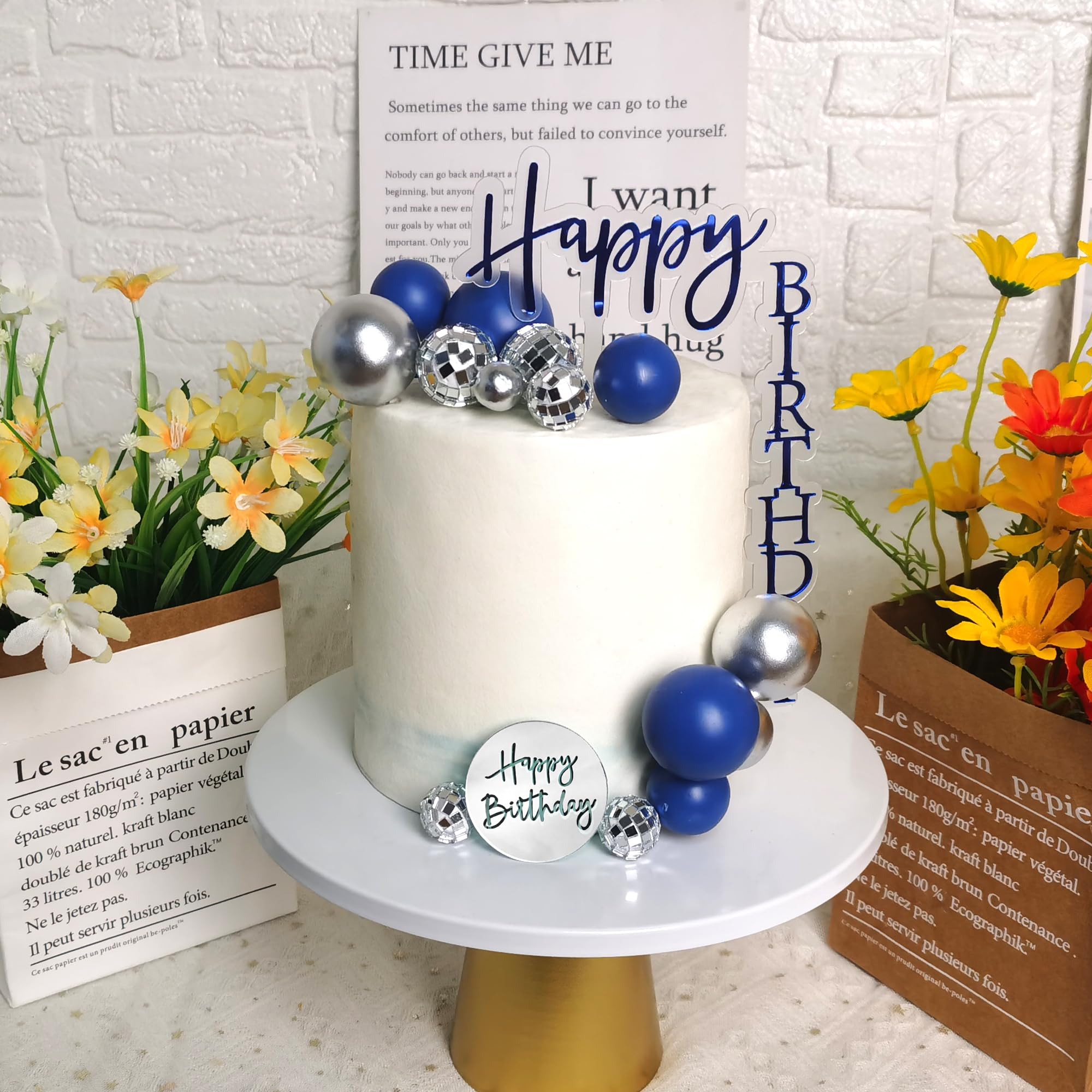 Decoración para tarta de hombre, bola de discoteca azul y plateada, decoración bohemia para tartas, decoración para tartas azul marino, bohemio, boda, hombre, niño, fiesta de cumpleaños, baby shower