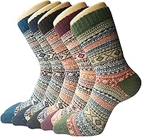 SenkerFashion Women's Wool Crew Socks 5-Pack - Warm Boot Socks for Hiking, Trekking, Work, Winter Outdoor Comfort