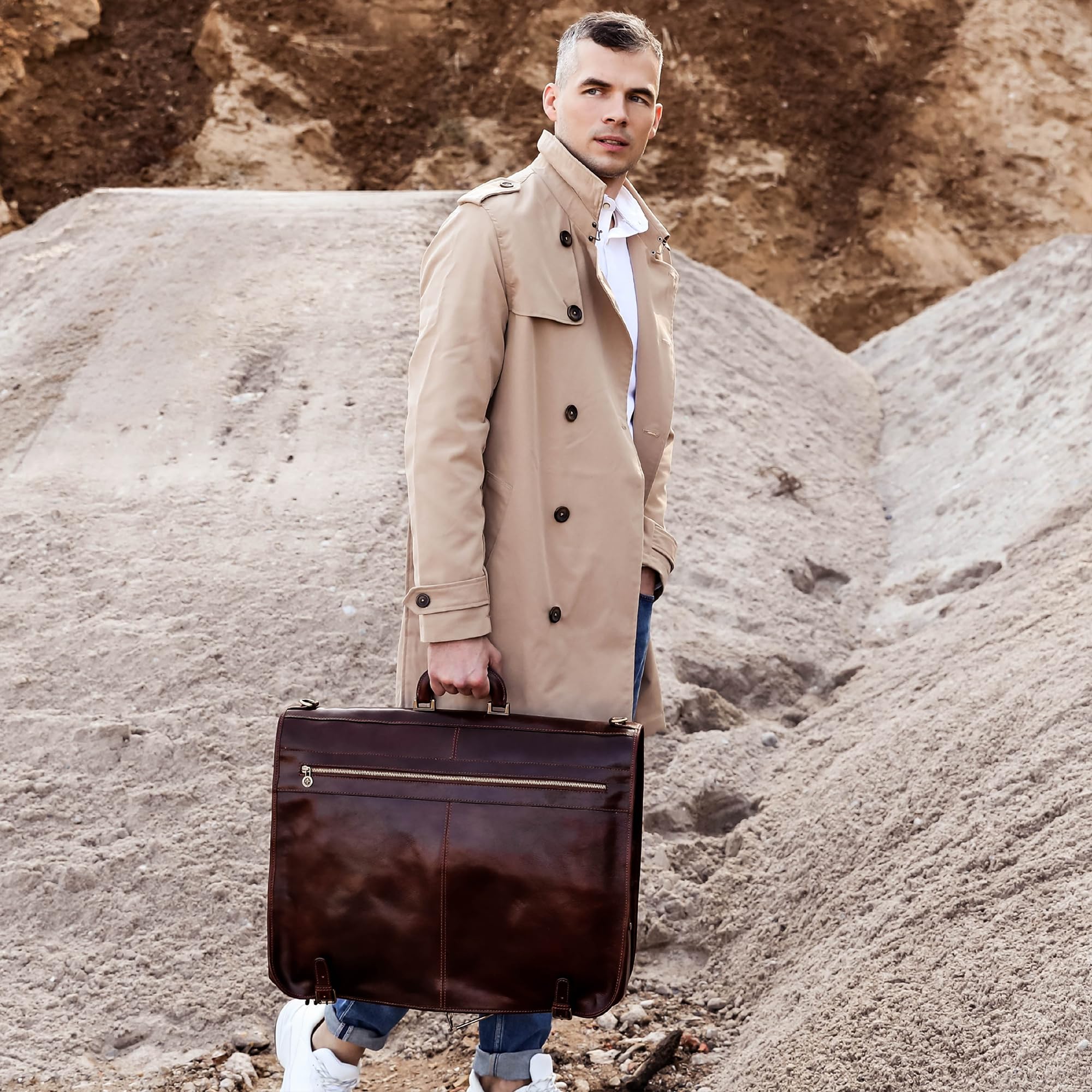 Leder Kleidersack - Anzug Duffel Slim Handgepäck Kleiderschutztasche- Damen & Herren - Time Resistance
