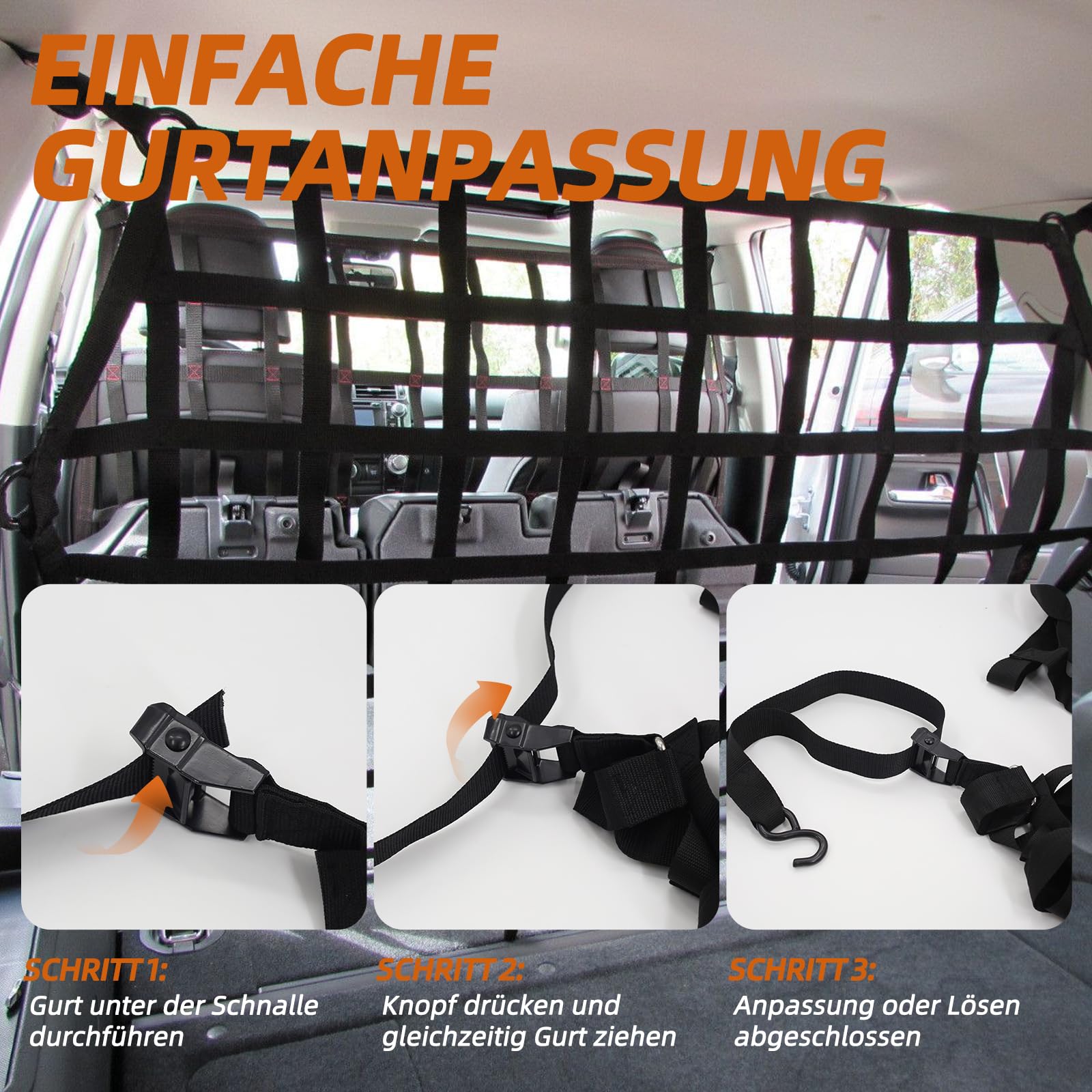 Ladeflächennetz: Reißfestes Laderaumnetz mit 4 verstellbaren Gurten zur Ladungssicherung auf Pickup-Anhängern. Passend für Transporter, Ducato, Boxer, Jumper, Opel Movano, Ford Transit, Mercedes-Benz