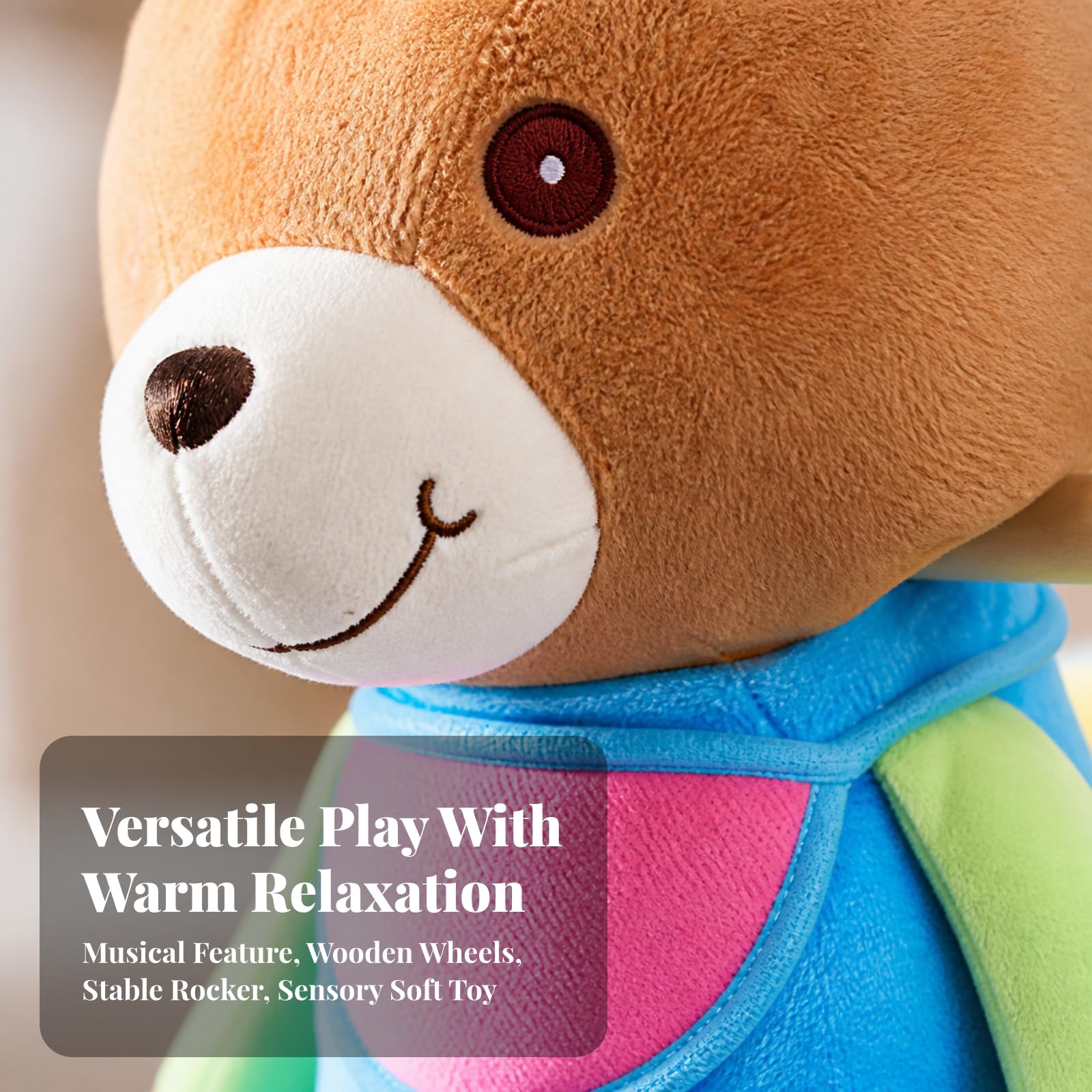 Balancín Infantil con Cinturón Musical, Oso Marrón, 59 Cm