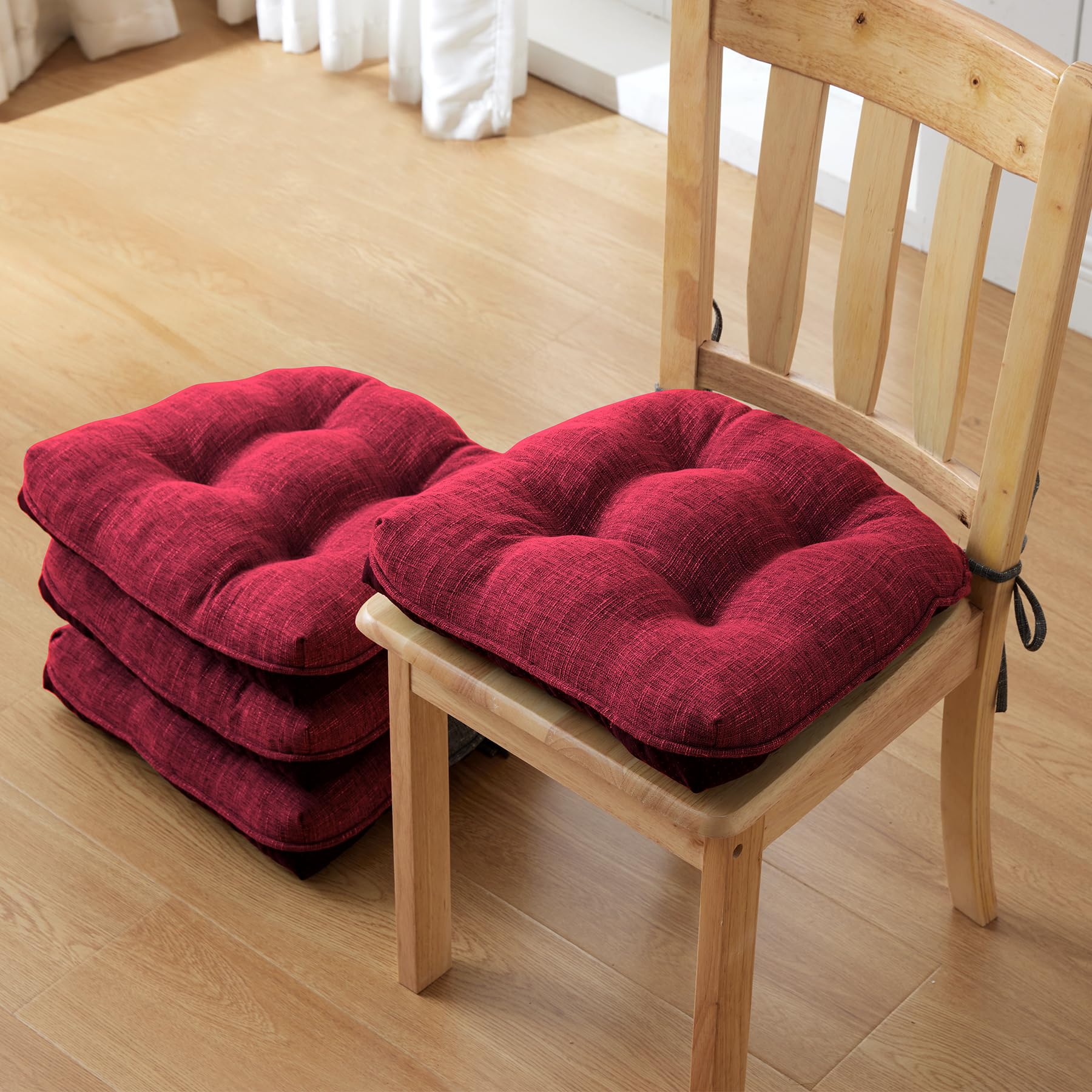 Photo 1 of IPYNBAP Chair Cushions for Dining Chairs Set of 4, Red Kitchen Chair Cushions, Chair Pads with Ties and Non Slip Backing, Christmas Room Decor, Tufted Memory Foam Seat Cushion 4 Pack, 15.5"x15.5"x4"